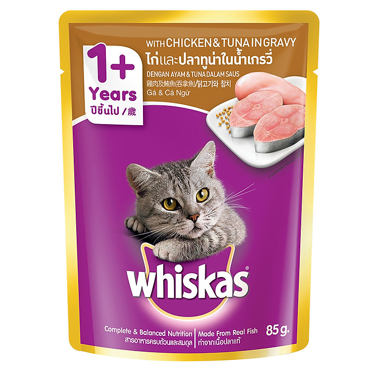Đồ Ăn Cho Mèo Lớn Whiskas Vị Gà Và Cá Ngừ 85g