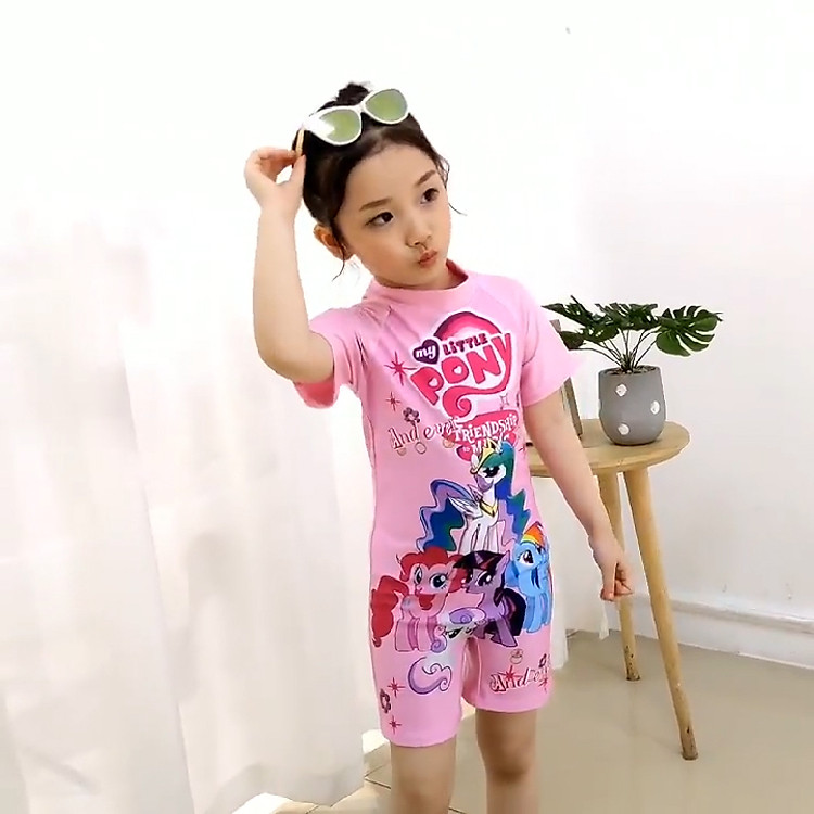 Đồ bơi cho bé gái liền thân ngắn tay size cho bé từ 15kg đến 33kg