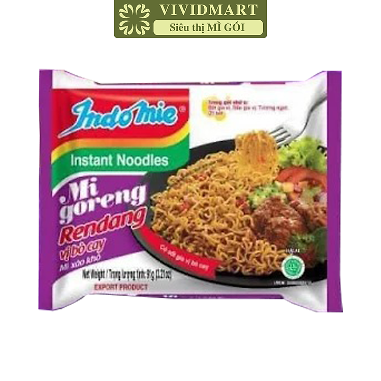 INDOFOOD - Mì xào khô Indomie Goreng vị Bò cay, Mì Indomie vị Bò cay, Mì xào Indomie, Mì Indomie Indonesia (91g/gói)