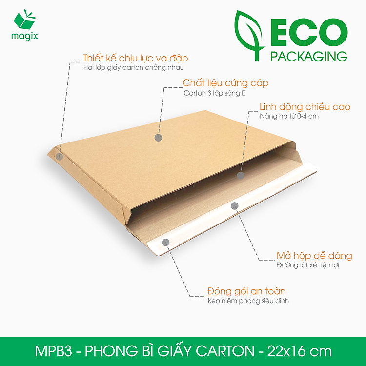 Phong bì carton MPB3 22x16 cm (100 chiếc) - Ảnh 3