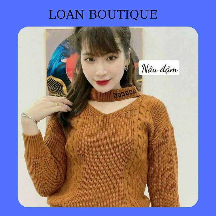 Áo len cổ tim Choker viền chữ đẹpÁo len kiểu nữ