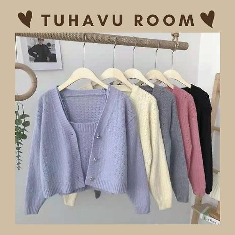 Set áo len cardigan kèm áo 2 dây