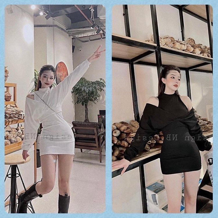 Váy Body Cổ Lọ Kèm Áo Tay Dơi Len Tăm