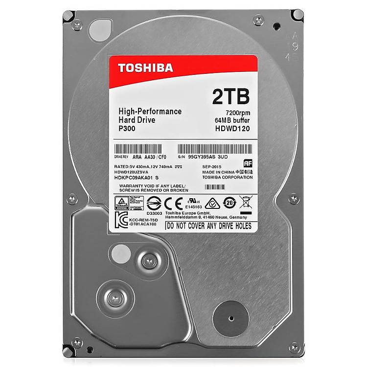 Ổ Cứng HDD Toshiba 2TB P300 series (64MB) 7200rpm SATA3 HDWD120UZSVA - Hàng Chính Hãng