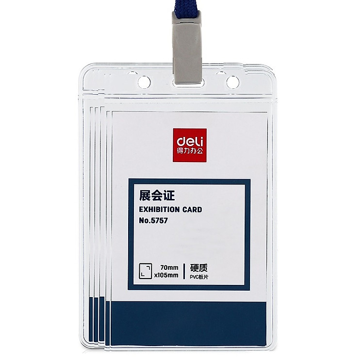 Set 10 thẻ đeo bảng tên cao cấp kèm dây xanh dương khổ ngang / dọc 70×105mm Deli 5756 / 5757