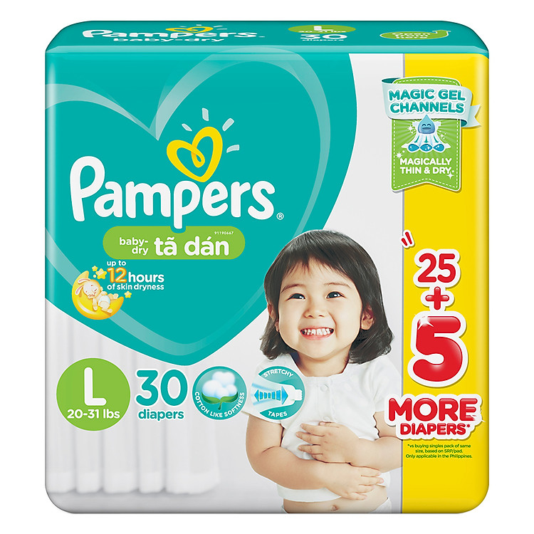 Tã Dán Pampers Baby Dry Gói Đại L30 (30 Miếng)