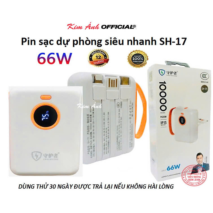 Pin sạc dự phòng 66W sạc siêu nhanh SHOUHUZHE SH-171 dung lượng 10000mAh sạc nhanh hai chiều, tiêu chuẩn 3C quốc gia, hàng chính hãng