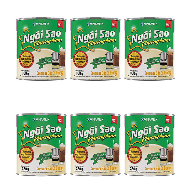 COMBO 6 HỘP CREAMER ĐẶC NGÔI SAO PHƯƠNG NAM XANH LÁ - HỘP THIẾC 380G