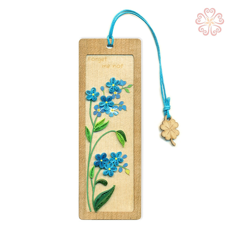 Bookmark Hoa Anh Đào Xanh Forget Me Not Làm Từ Gỗ Veener Kết Hợp Cùng Giấy Xoắn Nghệ Thuật Size 5.2 x13.5cm