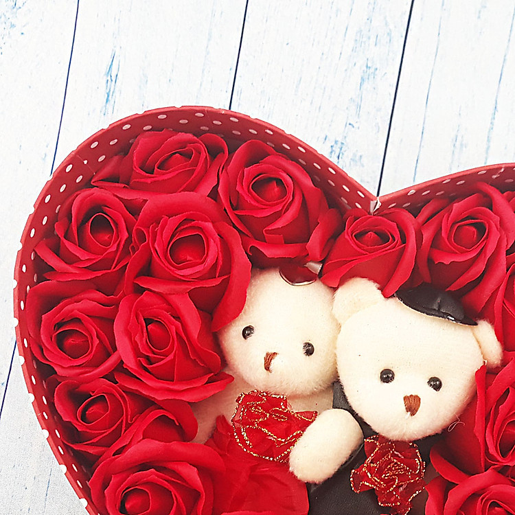 Quà tặng sinh nhật hoa hồng sáp hộp tim 2 gấu (màu đỏ) - Ảnh 3
