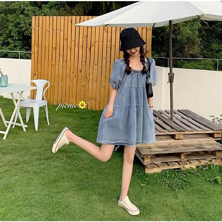 (có sẵn) Đầm babydoll jean đủ size-hình thật- (có size cho 80kg & bầu tháng thứ 9 mặc vừa)