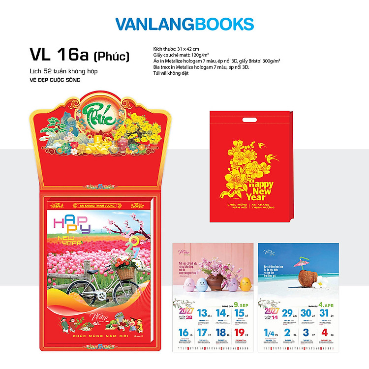 Lịch 2027 - 52 Tuần Kèm Túi - Vẻ Đẹp Cuộc Sống | Lịch Tết Treo Tường Văn Lang (Phúc VL16A)