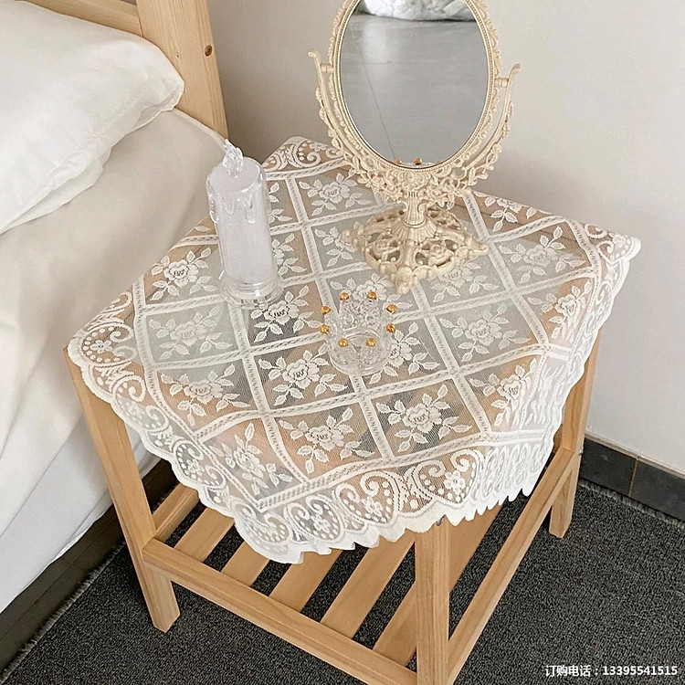 Khăn trải bàn vải ren trắng hoa văn dập nổi - Ảnh 5