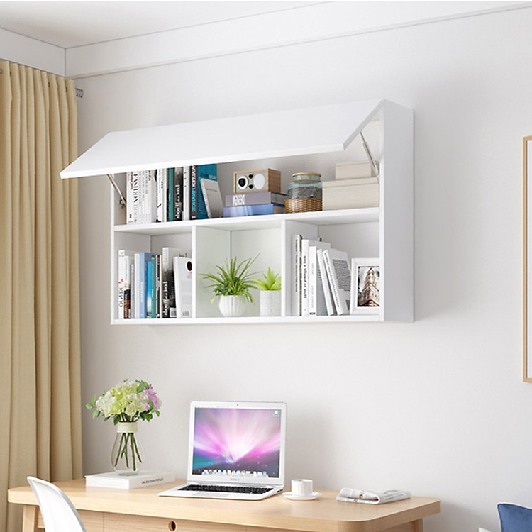 Tủ Sách Văn Phòng Treo Tường 3 Ngăn Có Cánh SIB DECOR (Không gồm đồ trang trí trên kệ)