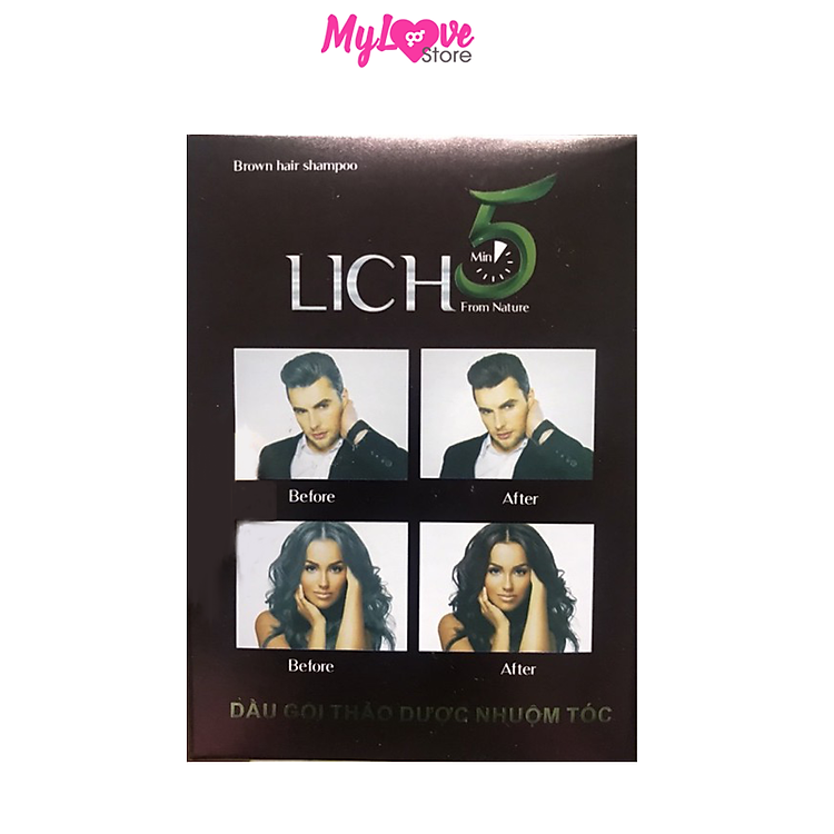Dầu Gội Phủ Bạc Tóc Lich5 Thảo Dược Đen Tóc Chỉ Trong 5 Phút, An Toàn, Không Hóa Chất, Giữ Màu 3 - 4 Tuần, Hộp 10 gói mylovestore