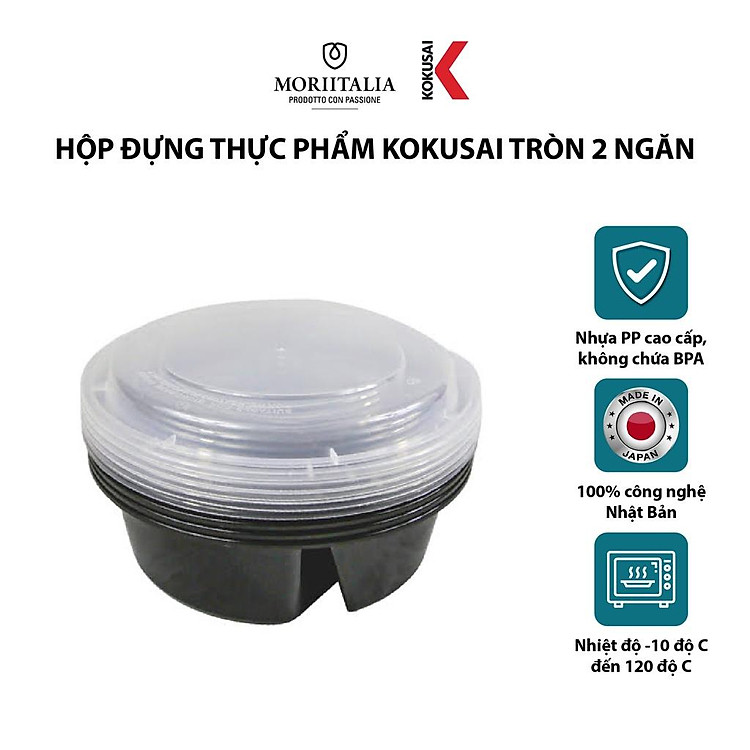 Hộp nhựa đựng thực phẩm Kokusai tròn 2 ngăn 1500ml Lốc 5 cái an toàn tiện lợi HDK001410