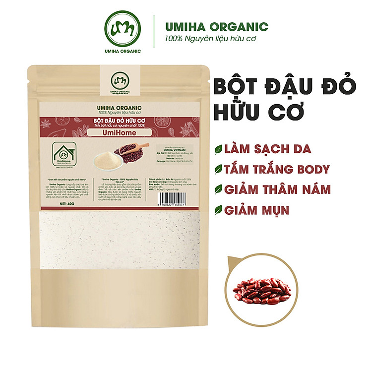 Bột Đậu Đỏ Nguyên Chất UMIHOME 40G đắp mặt, tắm trắng dưỡng da ngăn ngừa mụn hiệu quả