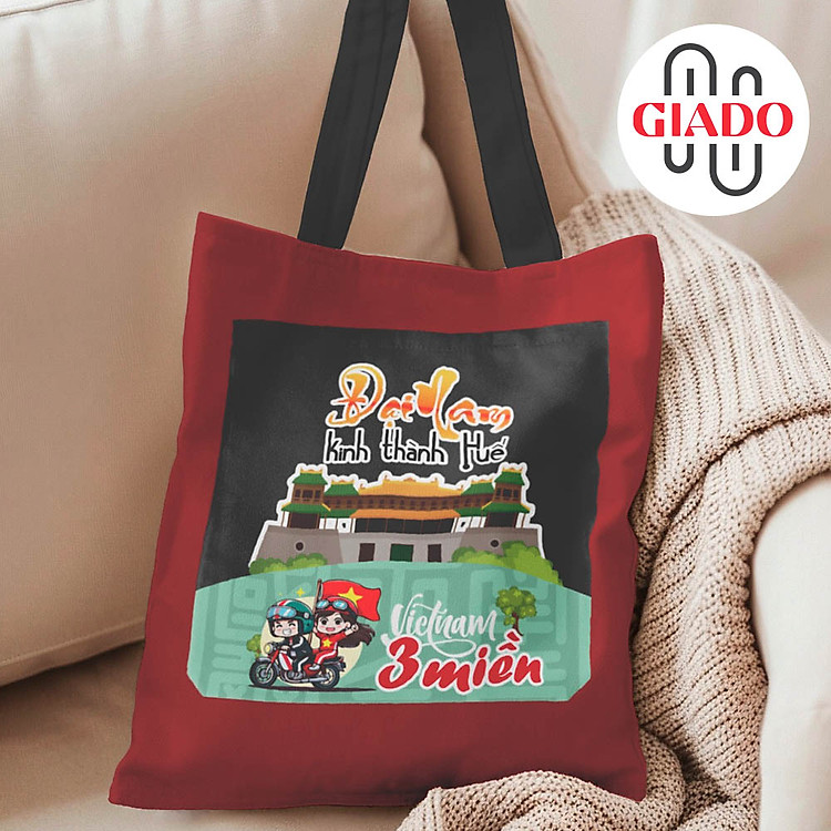 Túi canvas GIADO, túi vải bố, túi tote mẫu Việt Nam 3 miền Huế - Nhiều kích thước và màu sắc