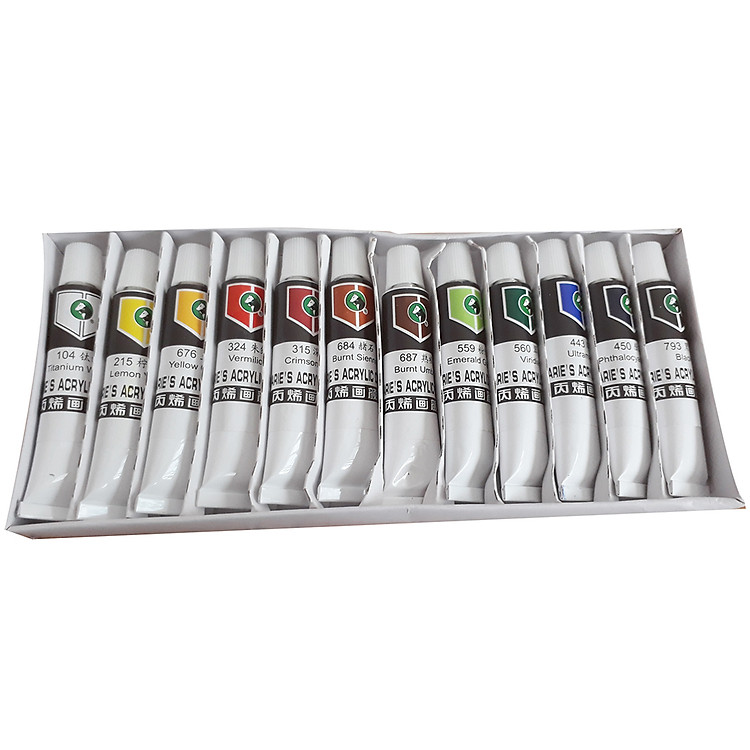 Bộ màu acrylic 12/18/24/36 màu maries dạng tuýp 12ml hộp giấy vẽ trên vải, tường, gốm sứ, gỗ, giấy