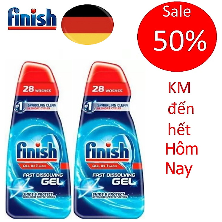Gel rửa bát Finish All in 1 max chuyên dùng cho máy rửa bát 1400ml, xà phòng Gel cho máy rửa bát 1.4L dùng thay cho viên rửa bát và bột rửa bát