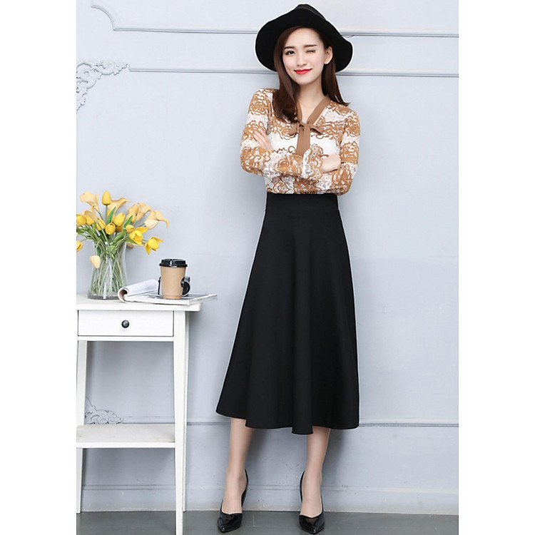 Chân váy xòe dài dáng tiểu thư