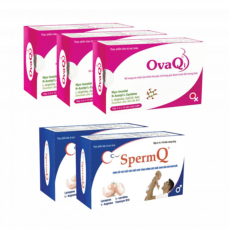Combo Thực phẩm chức năng 3 ovaq1 + 2 spermQ cho cả vợ và chồng + tặng 1 ovaq1 (30 viên)