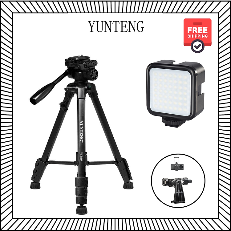 Combo Tripod Yunteng VCT 668 kèm Đèn RGB và kẹp xoay 360 độ - Hàng chính hãng