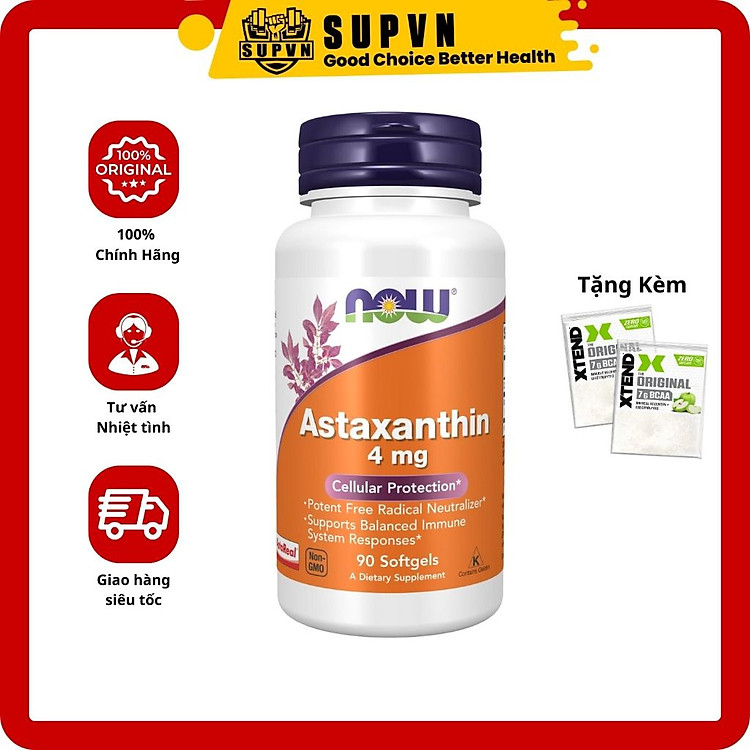 Astaxanthin Now 4mg (60 - 90 Viên) Viên Uống Chống Oxy Hóa và Tăng Sức Đề Kháng