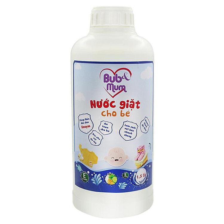 Nước giặt cho bé 1,5 lít BuB&MuM công dụng làm mềm vải, diệt khuẩn bám vào vải thành phần thảo dược an toàn cho bé kể cả da nhạy cảm hương thơm dễ chịu hàng công ty chính hãng, xuất xứ Việt Nam