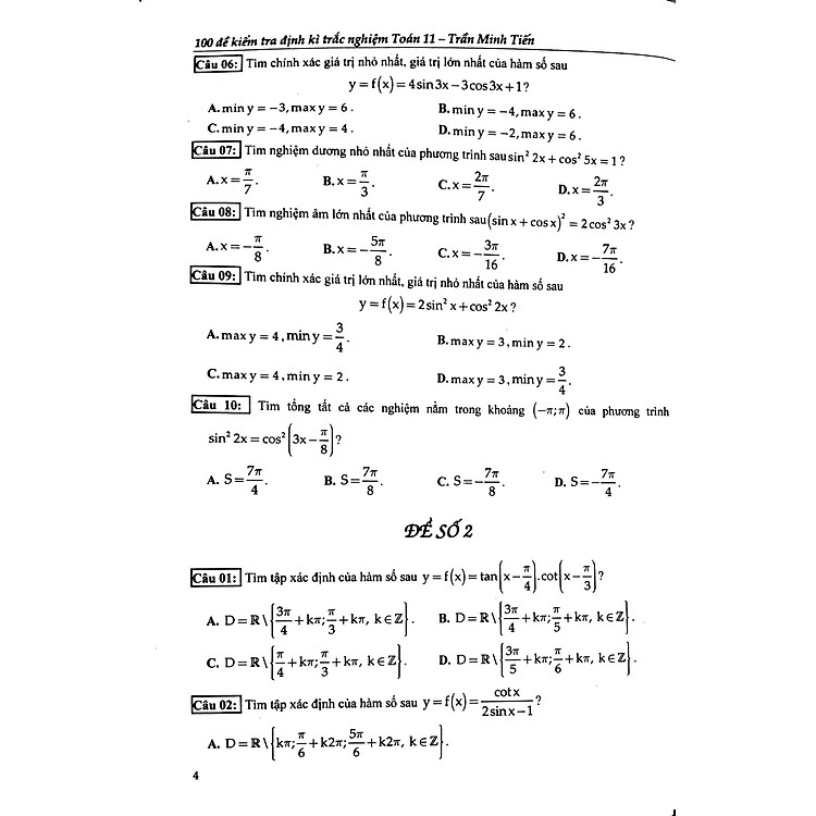 100 Đề Kiểm Tra Định Kì Trắc Nghiệm Toán Lớp 11 - Ảnh 5