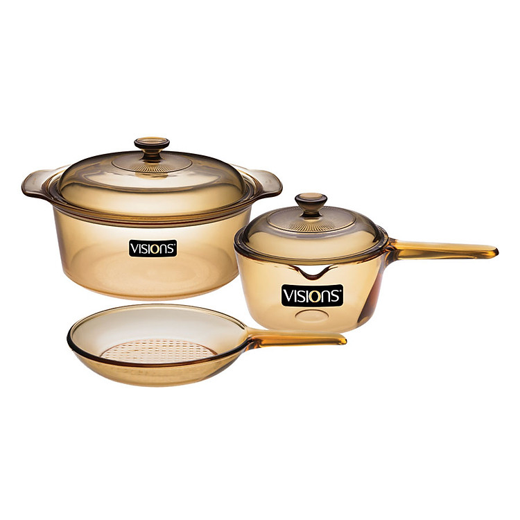 Bộ Nồi 2 Nồi, 2 Nắp Thủy Tinh & 1 Chảo Tay Cầm Visions VS-347
