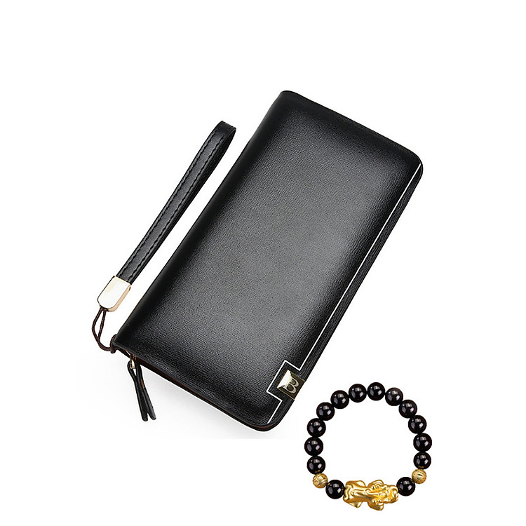 Combo Ví Da Nam Cầm Tay chữ ( B) 2019 + Tặng kèm vòng đá phong thủy may mắn mix tì hưu