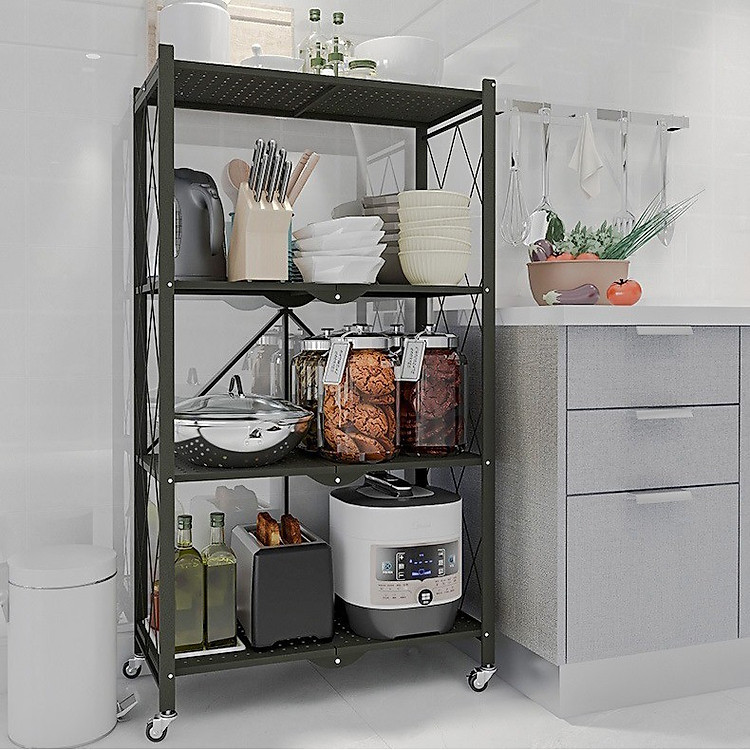 KỆ ĐỂ ĐỒ ĐA NĂNG GẤP GỌN 4 TẦNG, CÓ BÁNH XE, TẢI TRỌNG 150KG, DECOR NHÀ CỬA.