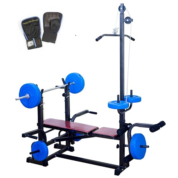 Giàn tạ đa năng cao cấp bao gồm 1 đòn 1m5, 50kg tạ đĩa nhựa - Tặng kèm đôi găng tay