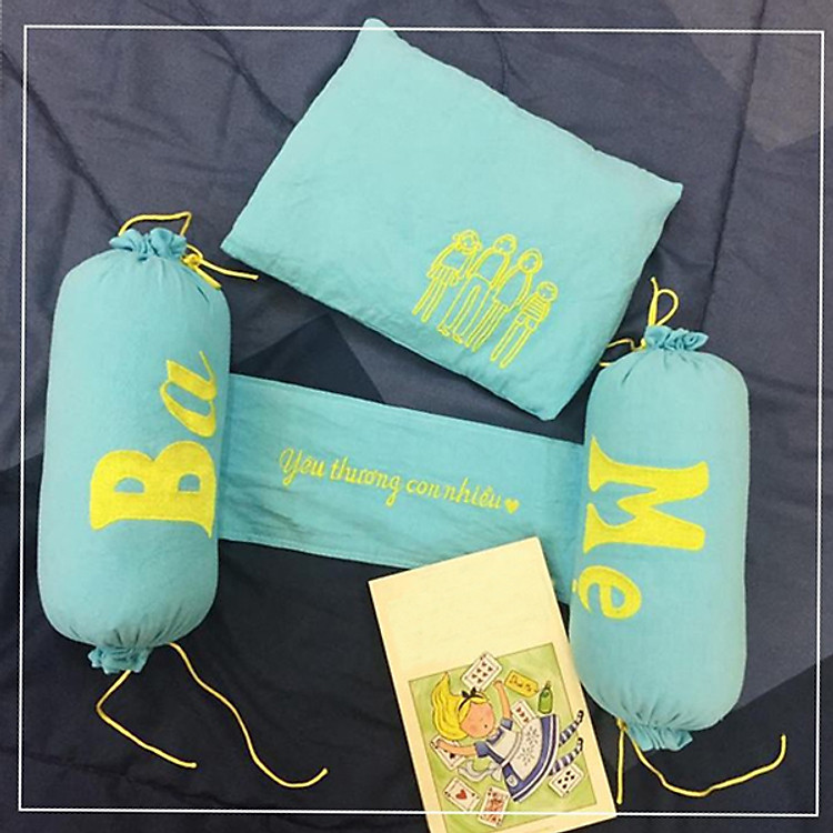 Gối chặn vỏ đậu xanh handmade Màu xanh coban H2C (gồm 1 gối chặn và 1 gối đầu)