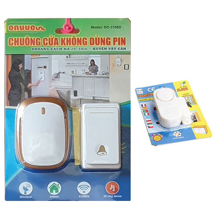 Chuông cửa không dây và không dùng pin tặng kèm 1 bộ báo trộn gắn cửa