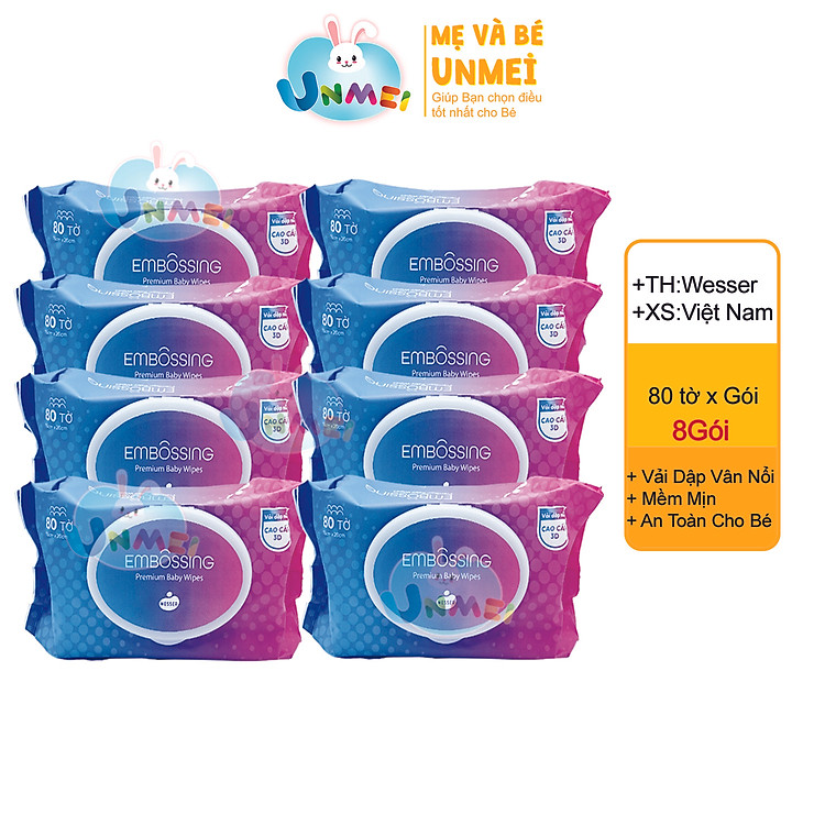 Bộ 8 Gói Khăn Ướt Wesser – Xanh Uy tín Tiết kiệm