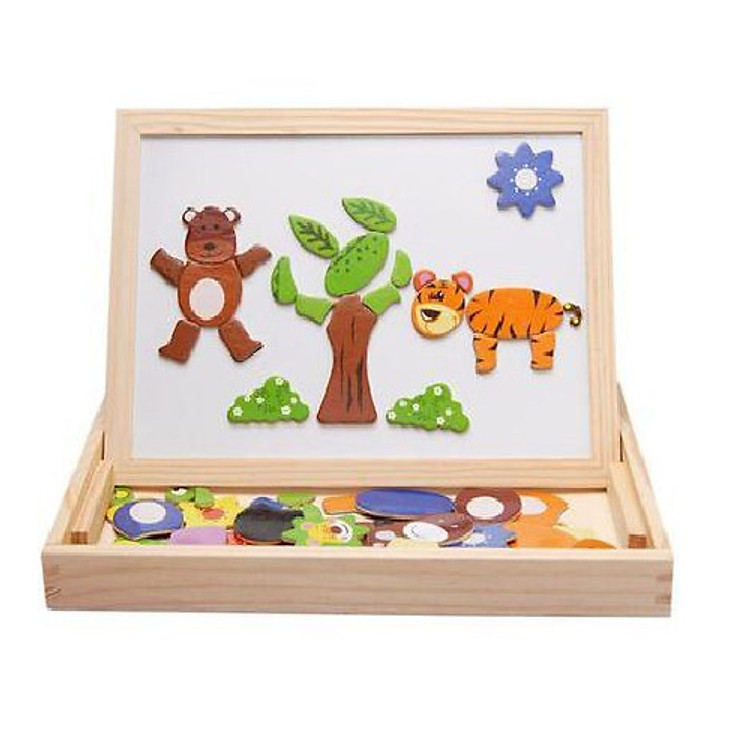 Bảng Ghép Hình 2 Mặt Bằng Gỗ Gắn Nam Châm