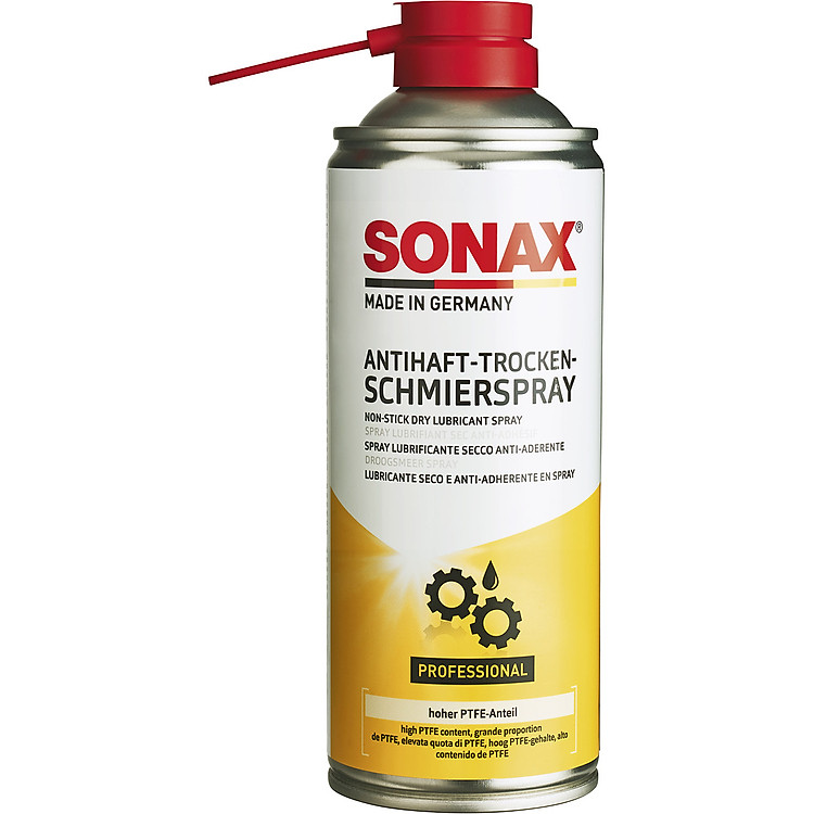 Chai xịt bôi trơn, dưỡng sên đa dụng chứa PTFE dạng khô chịu nhiệt Sonax Non-stick Dry Lubricant Spray 400ml