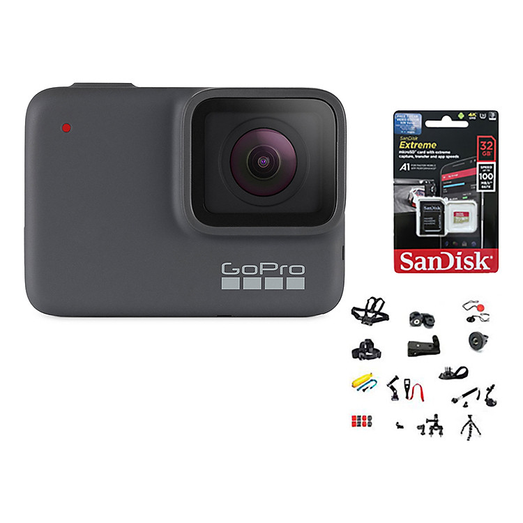 Combo GoPro Hero 7 Silver + Thẻ Nhớ 32GB 4K + Bộ Full 20 Loại Phụ Kiện - Hàng Chính Hãng