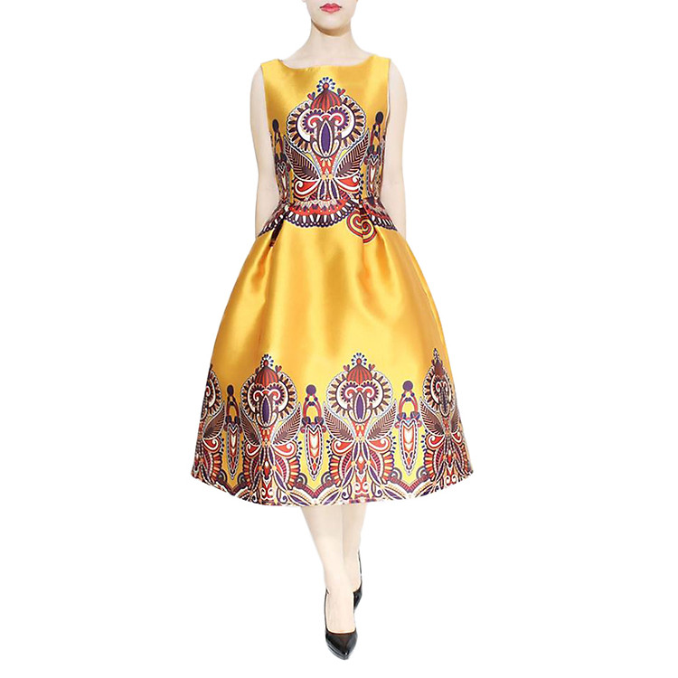 Đầm Phi Xoè Họa Tiết Cổ Điển Ember Spirit - Vàng