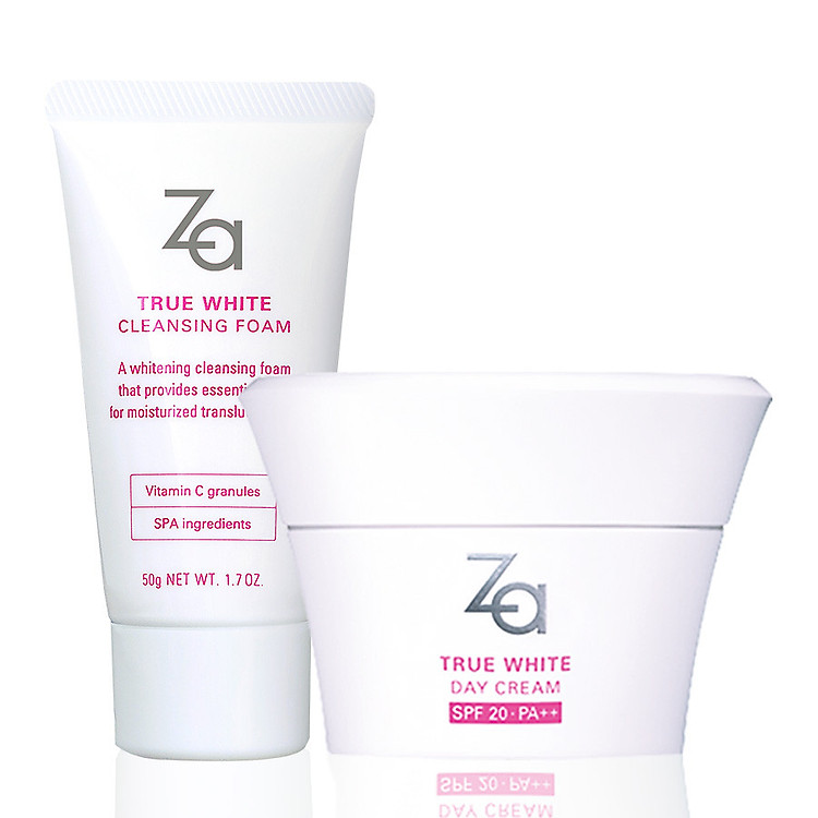 Combo Sữa rửa mặt dưỡng trắng (50g) & kem dưỡng trắng da ban ngày (40g) Za True White (Foam 50g + Day Cream 40g)