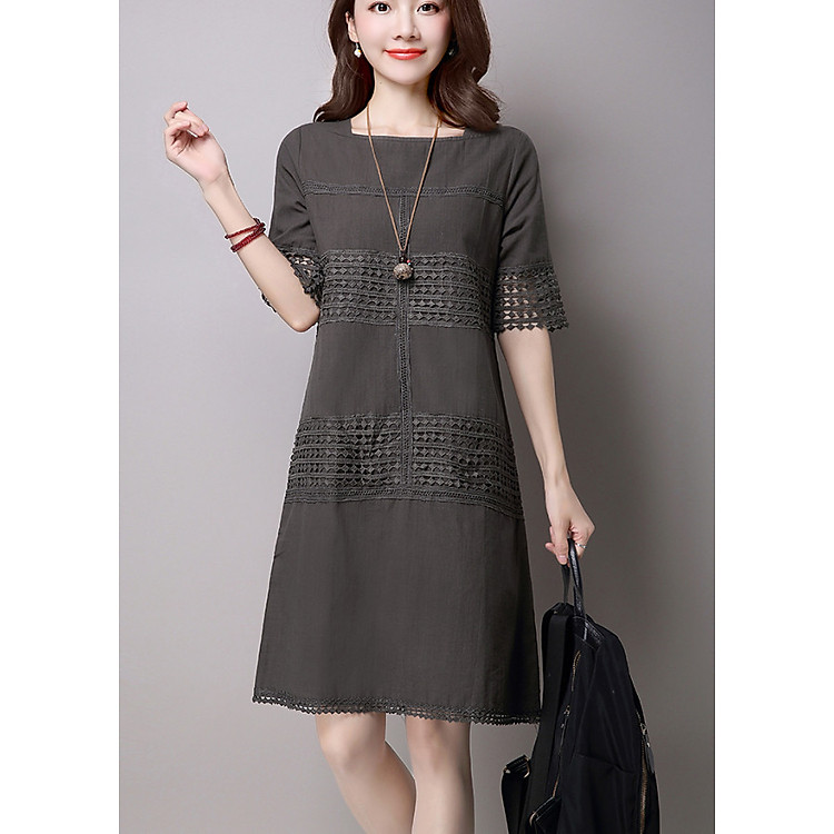 Đầm suông phối ren sang trọng D44