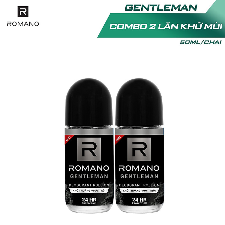 Combo 2 Lăn khử mùi Romano kháng khuẩn & khô thoáng cả ngày 50mlx2 Gentleman