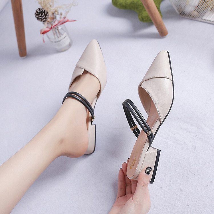 Cao Gót Nữ Búp Bê Bít Mũi Đắp Chéo Da Mềm Gót Vuông 3p Quai Hậu Phong Cách Hàn Quốc CTS-CG85K