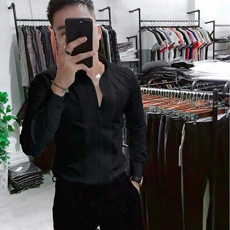 Áo sơ mi nam đen xếp ly tay dài cao cấp | sơ mi xếp ly đẹp | hàng chuẩn shop