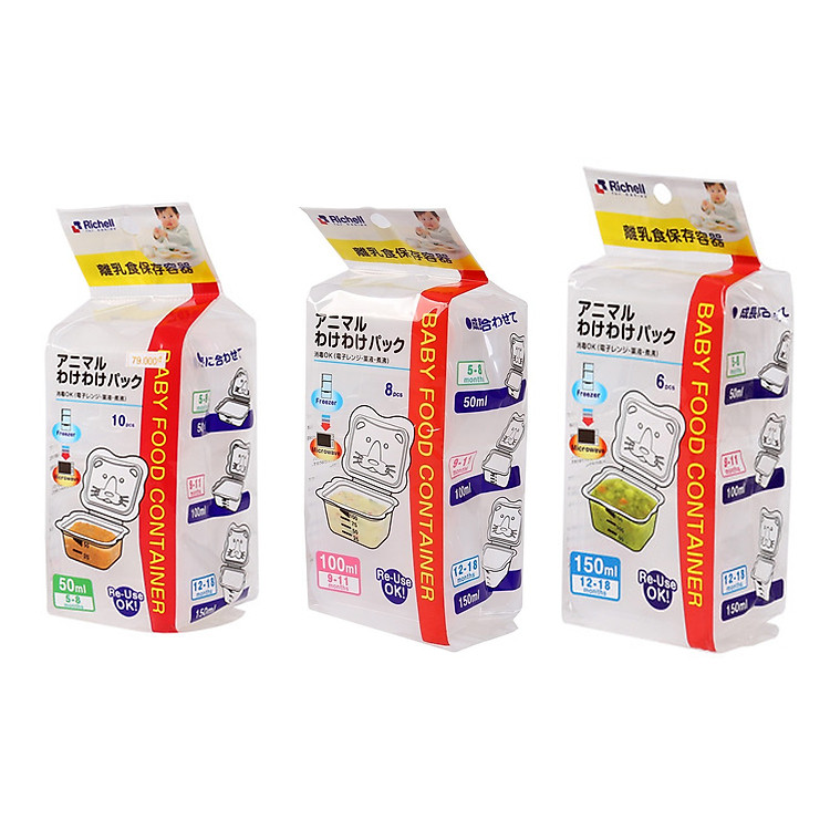 Combo 3 Bộ Hộp Chia Thức Ăn, Khay Trữ Đông Richell (50ml + 100ml + 150ml)