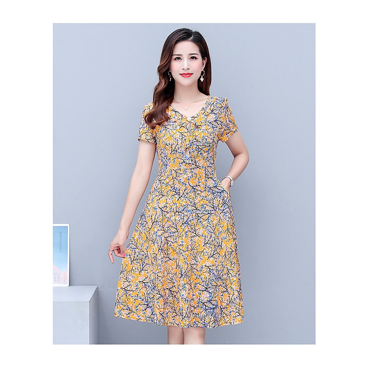 Đầm Nữ Trung Niên Ngắn Tay Dáng Suông