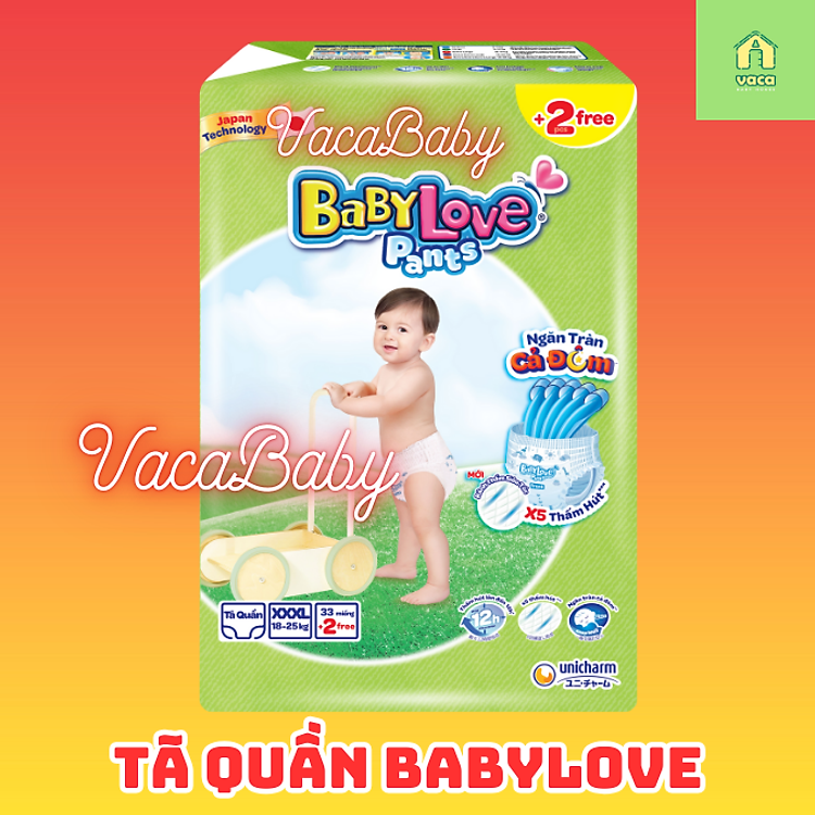 Tã bỉm QUẦN Baby Love của hãng Unicharm Bobby size lớn 3XL, 4XL, 5XL 33 miếng tặng 2 miếng giá tốt