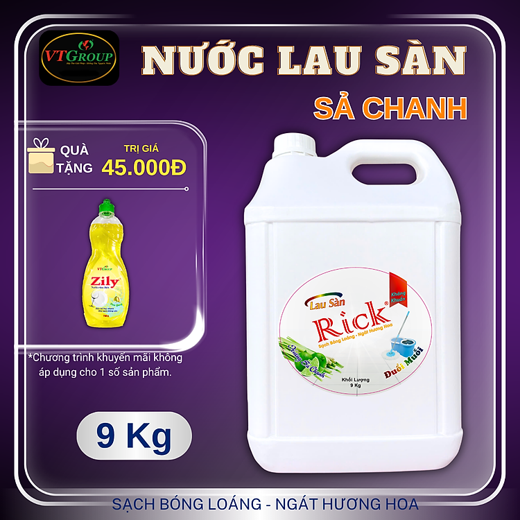 Nước Lau Sàn Rick Can 9Kg - Tặng 1 Nước Rửa Chén Zily 750 Gr